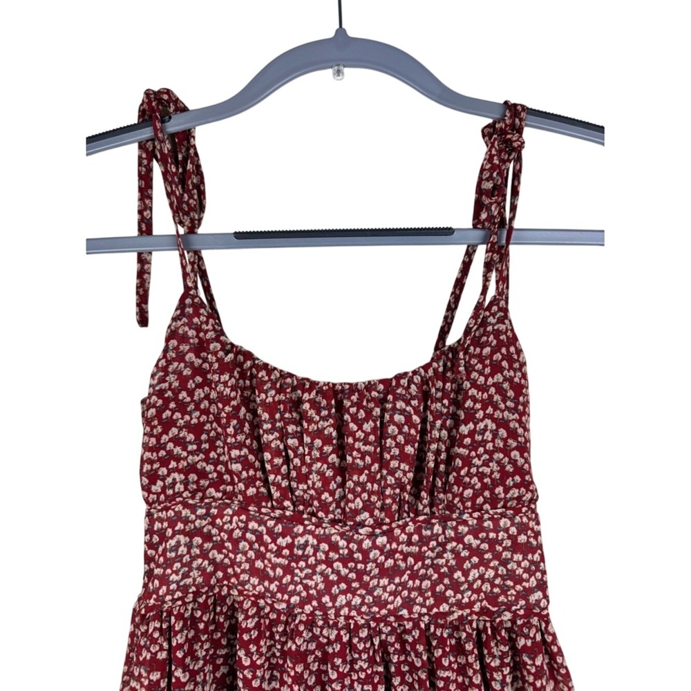 Princess Polly Red Floral Smocked Mini Dress Adjustable‎ Tie Shoulder Beach Vibe - Picture 5 of 11